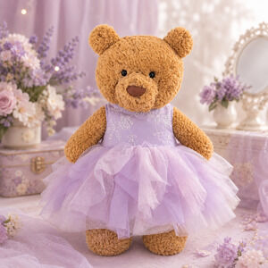 Large Bartholomew Bear & 16" Plush Clothes Outfit - Purple Ruffle Tulle Dress